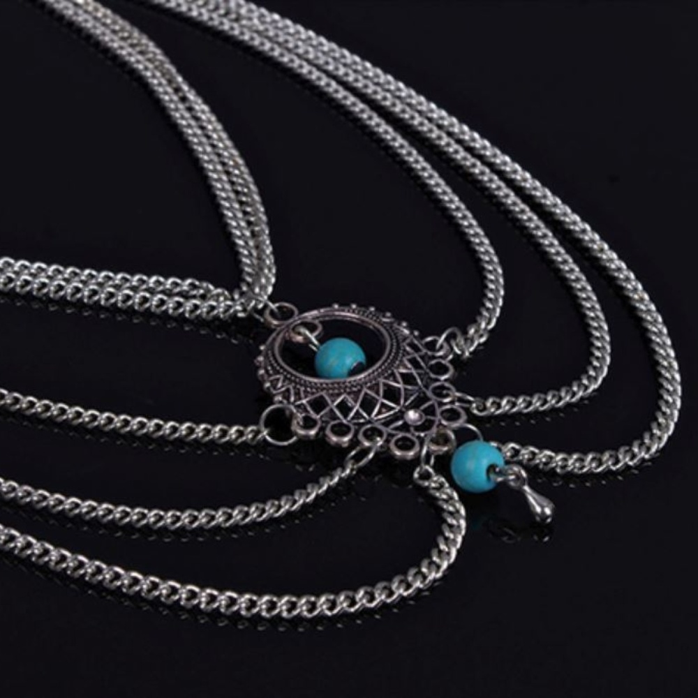 1PCS NEW TURQUOISE WOMEN'S ANKLET TASSEL SILVER ANKLE DANGLE CHAIN BOHO GREEK